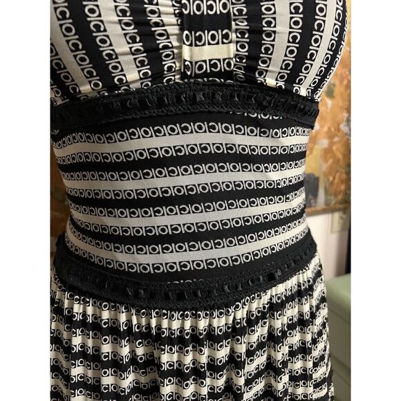 RARE Vintage Domes Italy Womens Small Sundress Black White Stretch Adj Straps - Picture 5 of 7